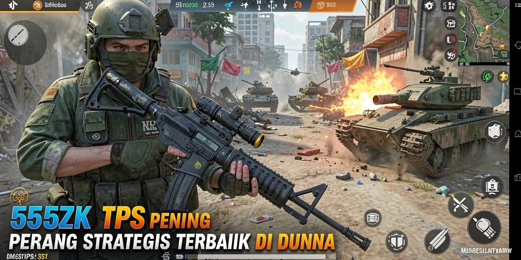 Screenshot menampilkan aksi pertempuran seru di 555ZK.