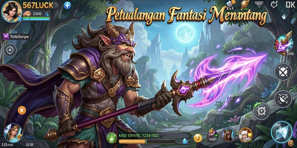 Tampilan gameplay 567LUCK dengan pertarungan epik dan karakter yang kuat.