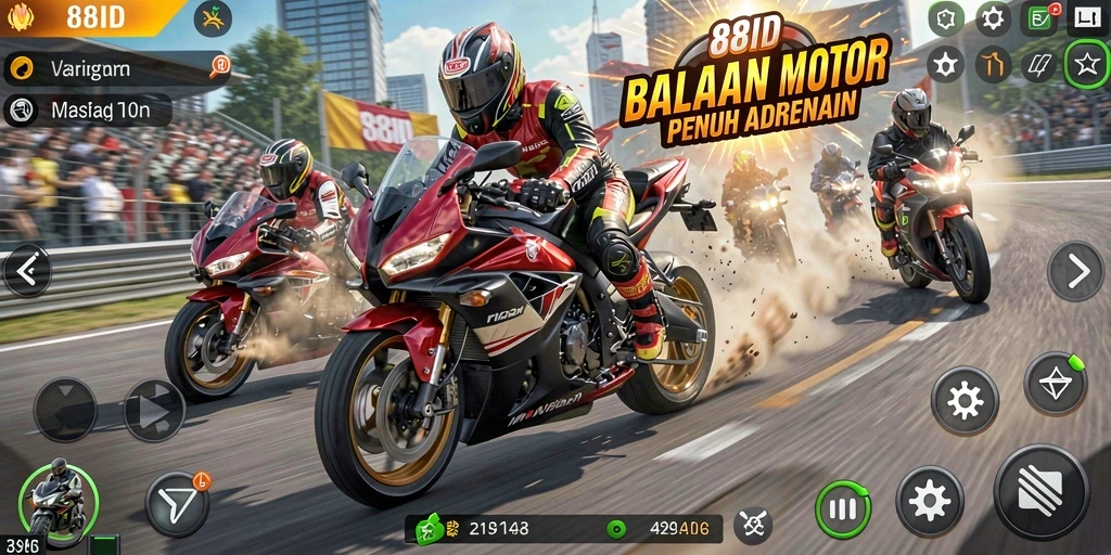 Gameplay menegangkan balapan motor di berbagai trek.