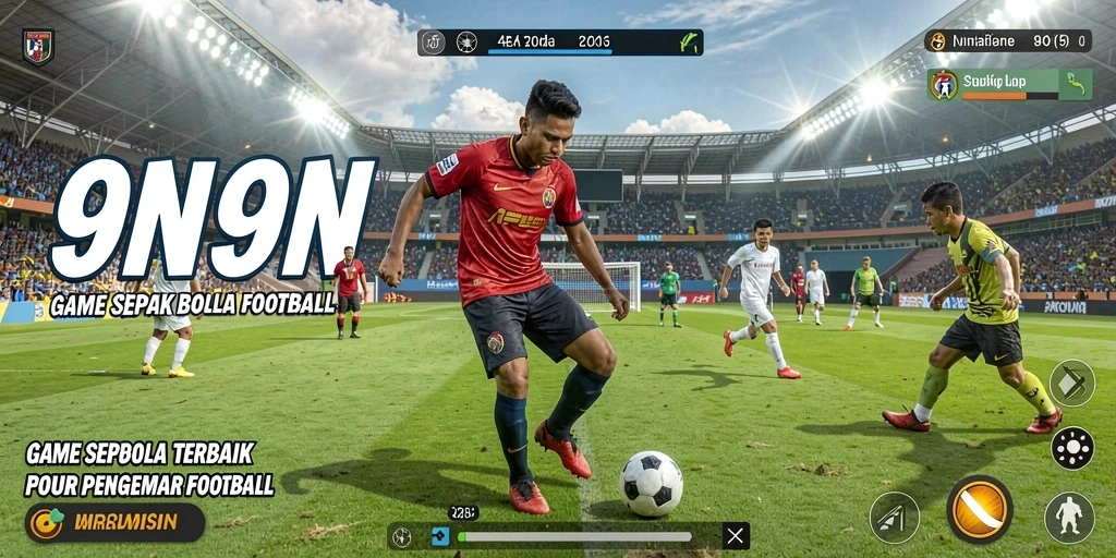 Tampilan gameplay mendebarkan dalam 9N9N dengan aksi sepak bola yang seru.
