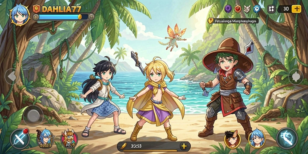 Screenshot gameplay DAHLIA77 menampilkan aksi seru dalam dunia Anime.