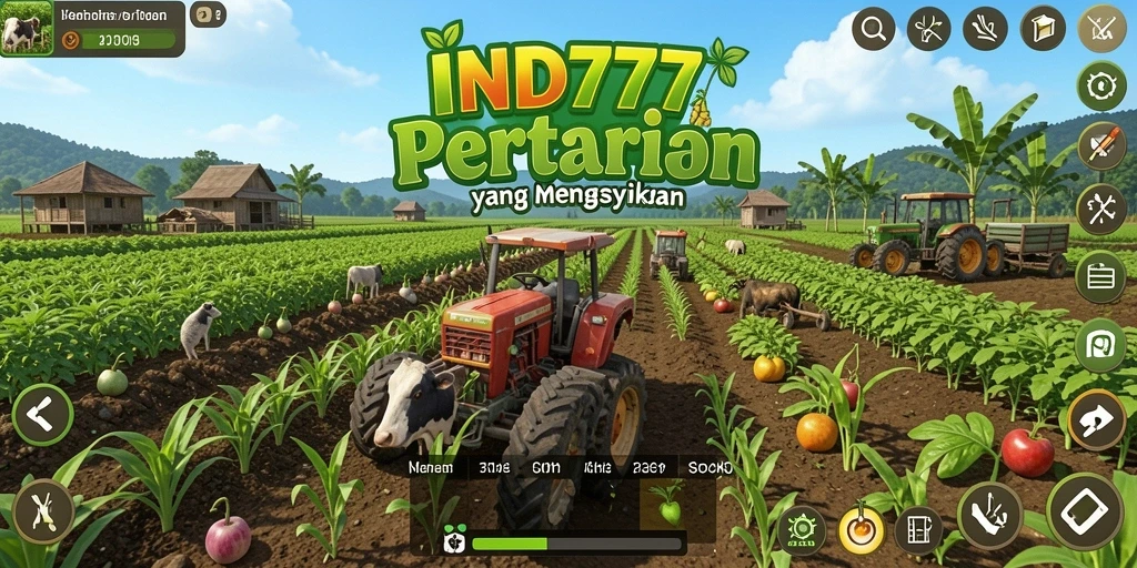 Tampilan gameplay IND777 yang menampilkan pertanian yang menarik dan interaktif.