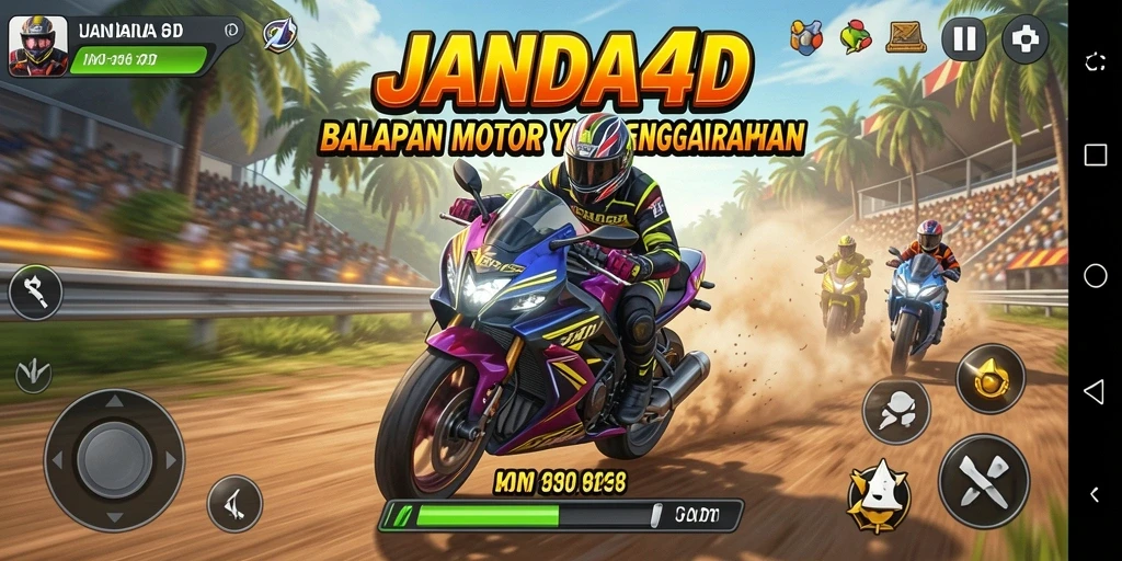 Gameplay menegangkan dalam balapan motor yang seru.