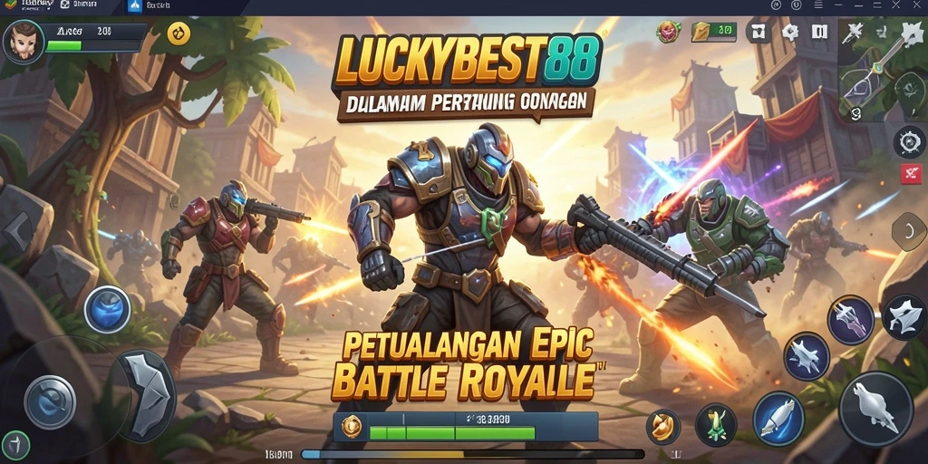 Screenshot LUCKYBEST88 menampilkan aksi seru dalam pertempuran Battle Royale.