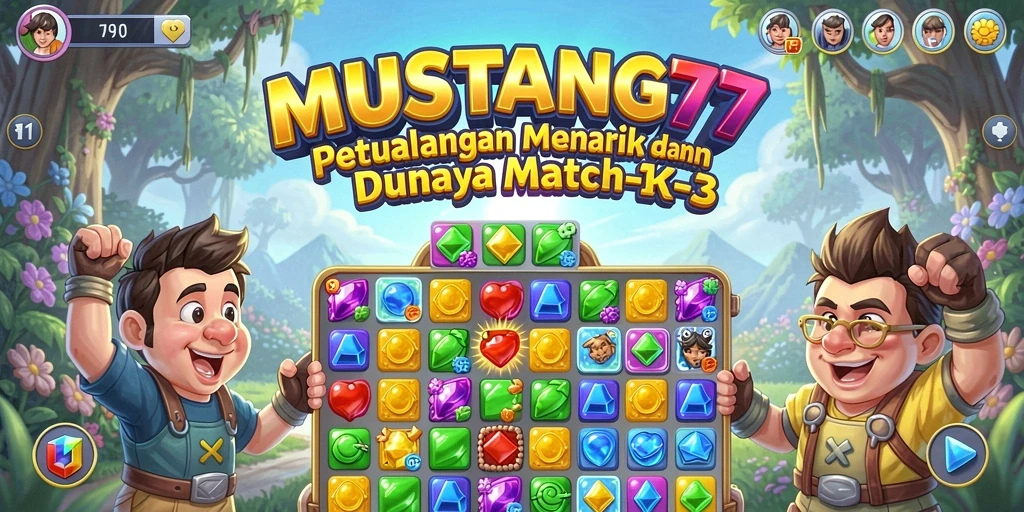 Tampilan gameplay menarik dari MUSTANG77 sebagai game Match-3.