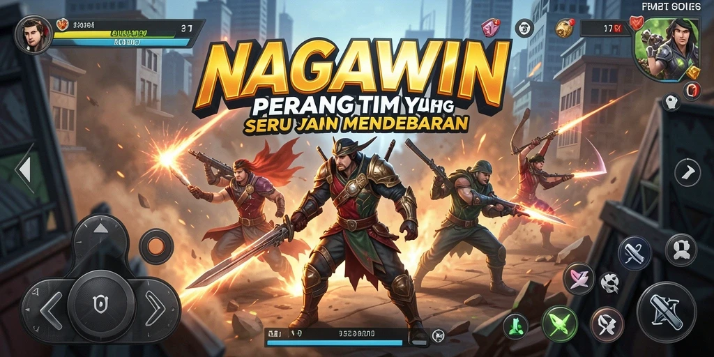 Tangkapan layar gameplay NAGAWIN menampilkan aksi pertempuran tim.