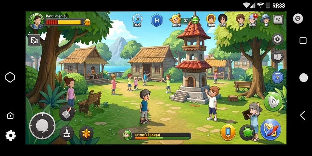 Tampilan gameplay RR33 yang ceria dan penuh warna.