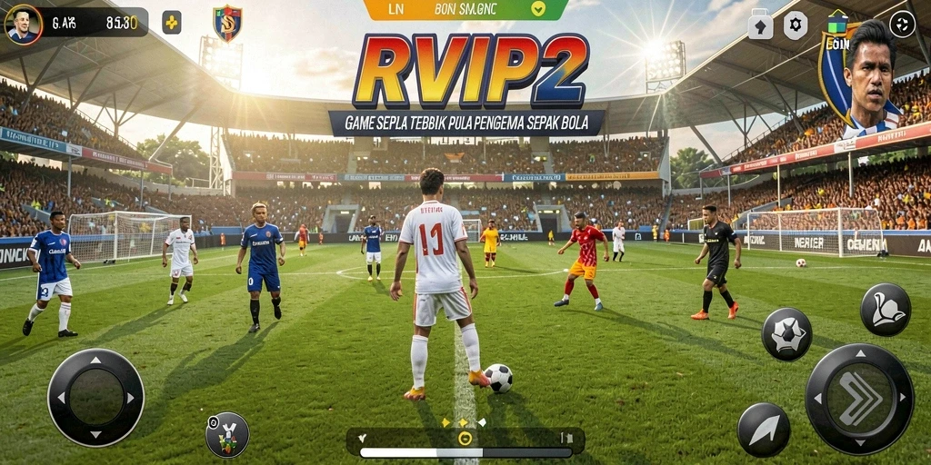 Screenshot utama RVIP2 menampilkan gameplay sepak bola yang mendebarkan.