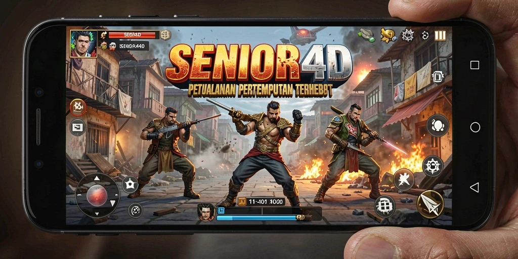 Screenshot utama gameplay <strong>SENIOR4D</strong> menunjukkan momen pertempuran yang epik.