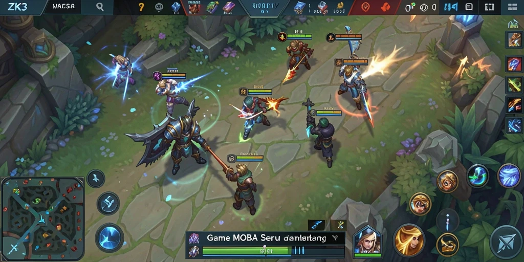Tampilan gameplay MOBA yang dinamis dan mendebarkan.